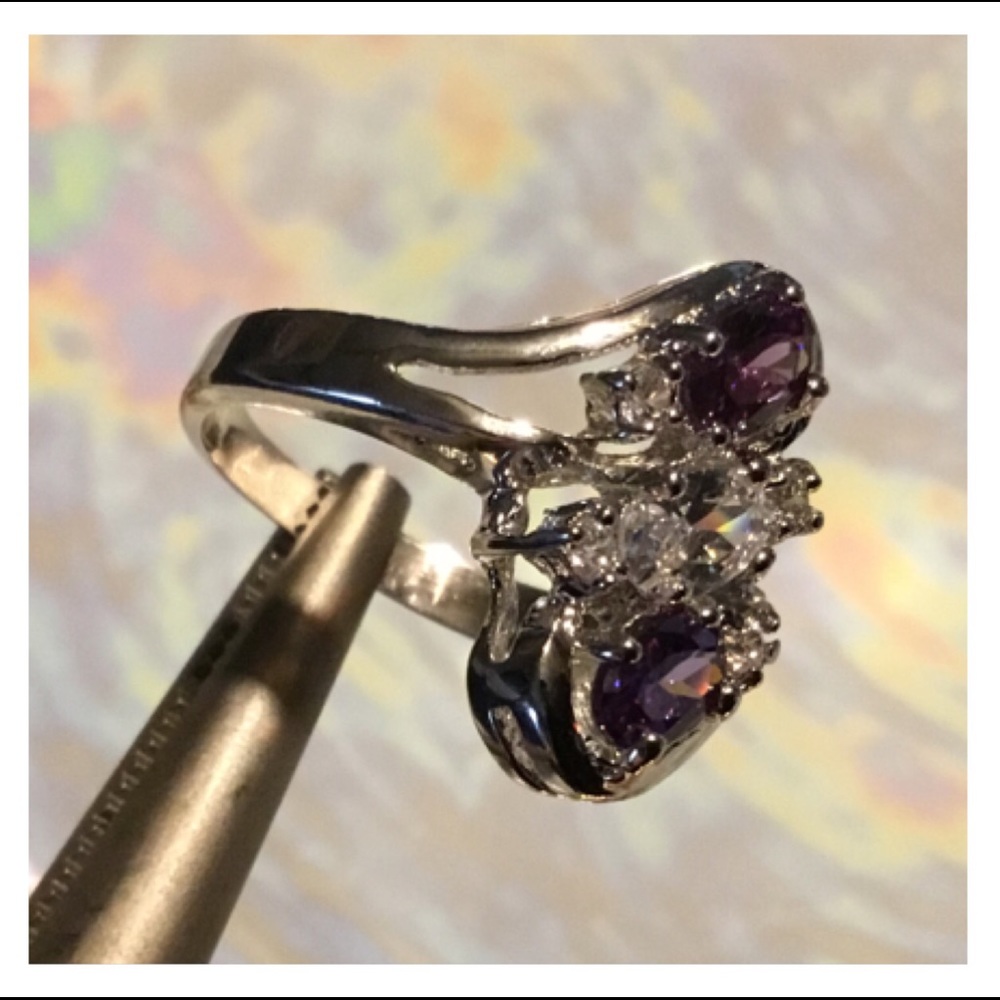 Radiant Purple Clear Gem Rhodium Ring - Picture 8 of 13